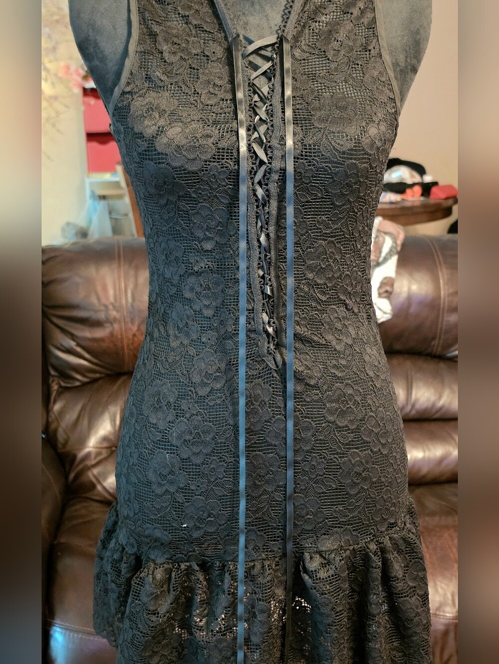 Skintight Sheer Black Lace Corset Sculpting Shapewear Dress, High Stretch *FIRM*